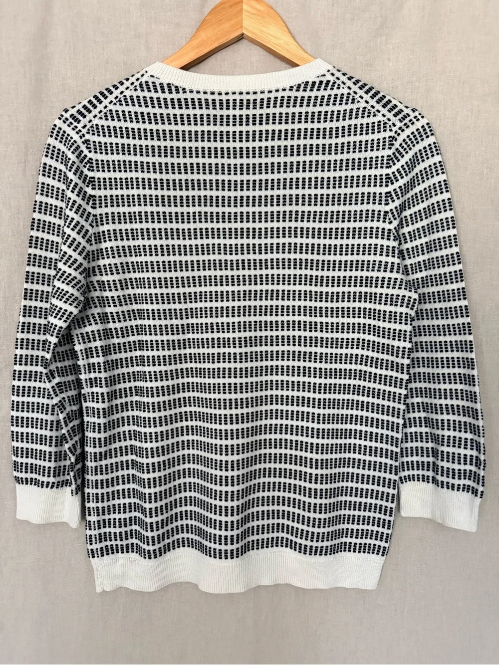 J.Crew Black and White Striped Patterned Knit Crewneck Sweater | 100% Cotton